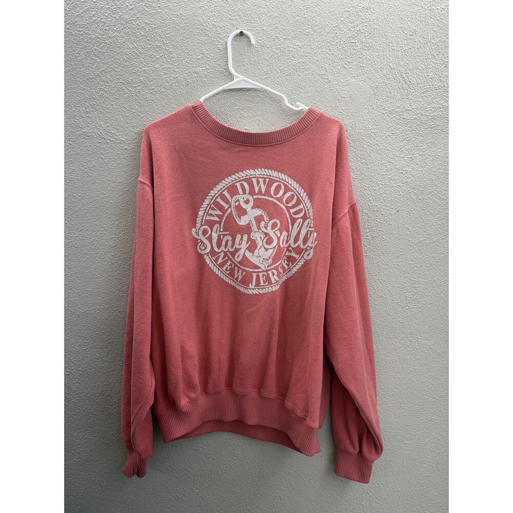 ESY Surf Co Womens Sweatshirt Size XL Pink Terry Cloth Wildwood New Jersey